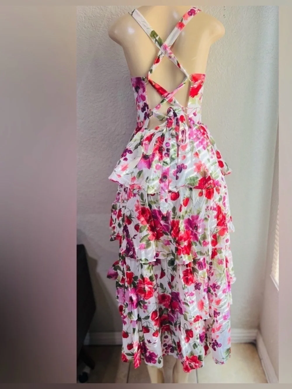 Abercrombie & Fitch Lace-Up Back Tiered Maxi Dress size L  NEW